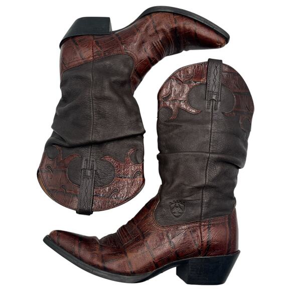 Ariat Gator Croc Embossed Slouch Cowboy Western Boots Size 7 - Picture 7 of 9